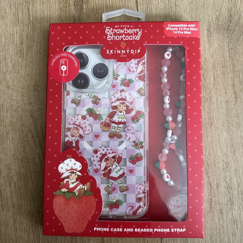 Strawberry Shortcake X Skinny Dip iPhone 13/14 Pro Max Case And Phone Strap NEW‎